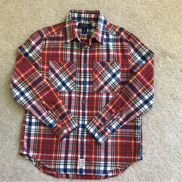 POLO RALPH LAUREN BOYS’ SIZE 10-12 LS 100% COTTON BUTTON DOWN SHIRT - Picture 1 of 7